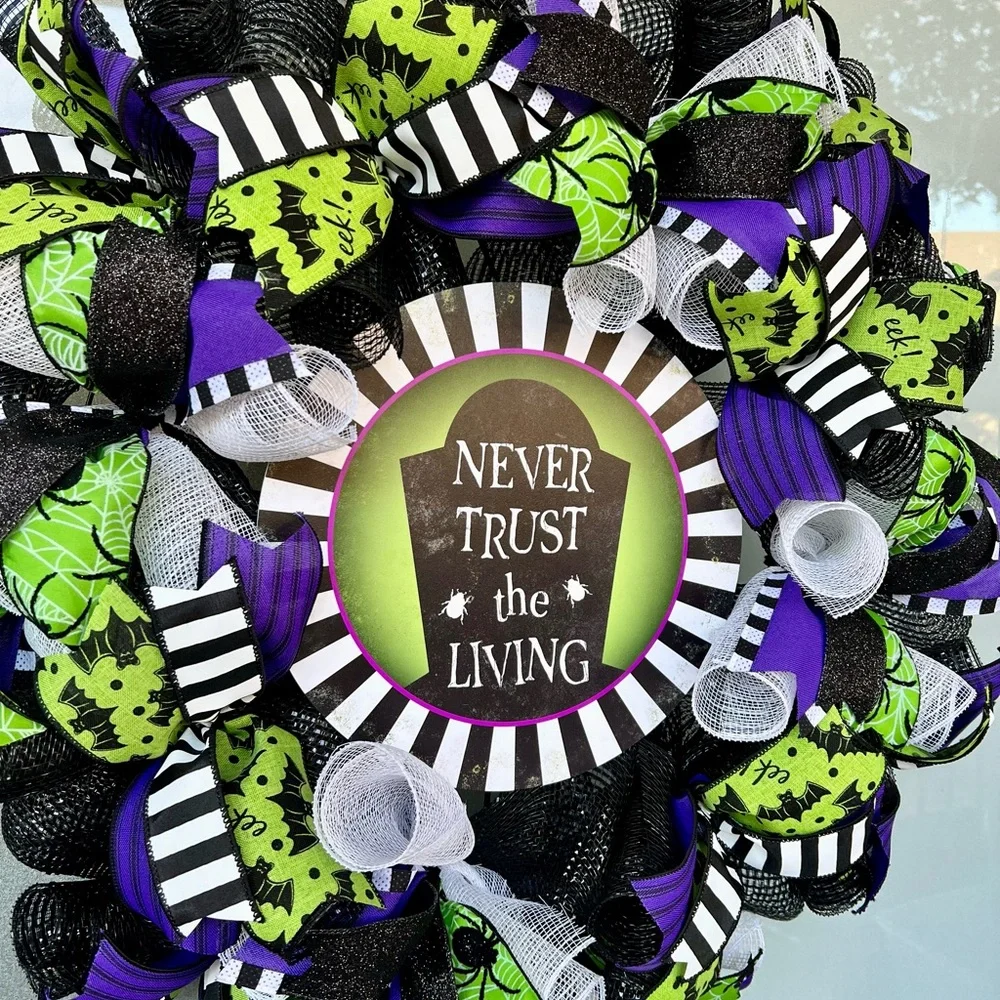 Halloween Themed Wreath with Black, Green, and Purple Accents - Picture 2 of 5